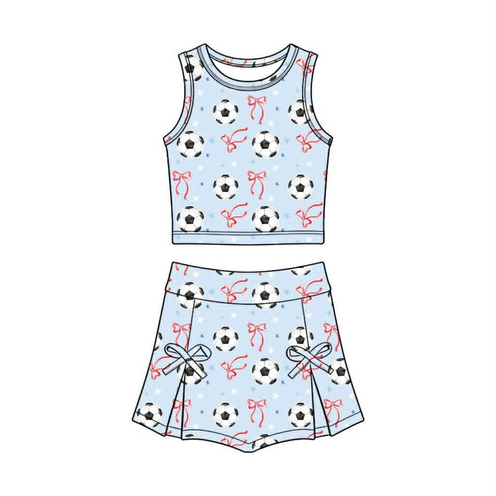 Soccer red bow girls summer yoga tank top matching skorts outfit  preorder