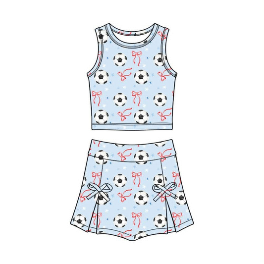 Soccer red bow girls summer yoga tank top matching skorts outfit  preorder