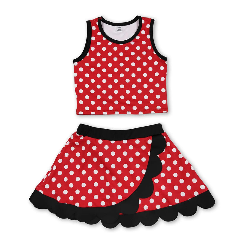 Dark Blue yoga top matching skorts girls summer scalloped outfit