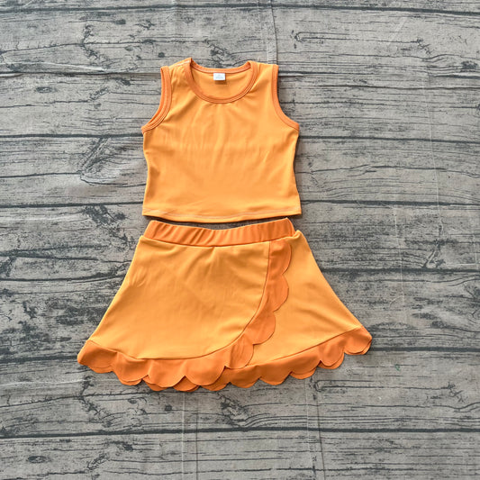 Girls summer orange yoga tank top matching skorts outfit  preorder