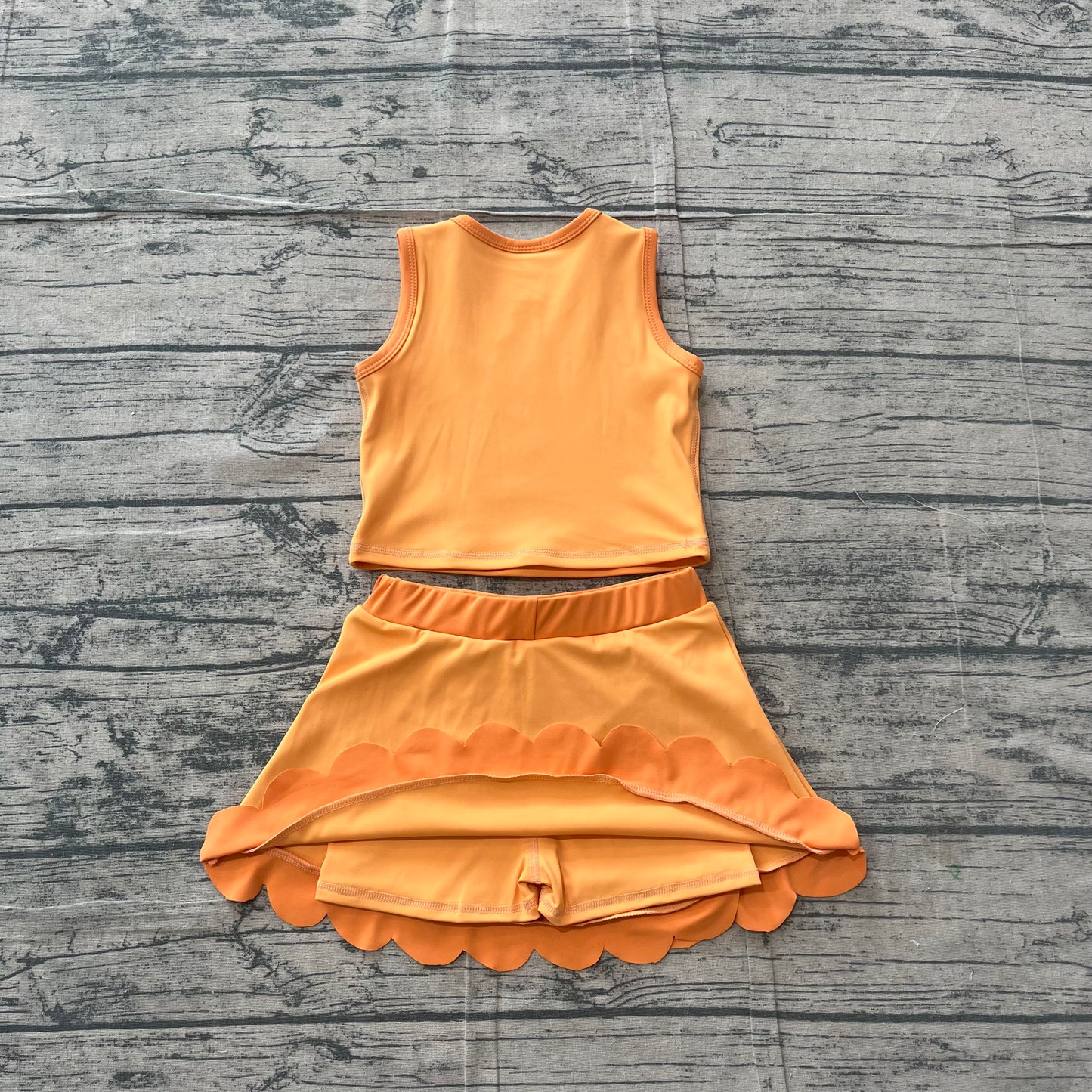 Girls summer orange yoga tank top matching skorts outfit  preorder