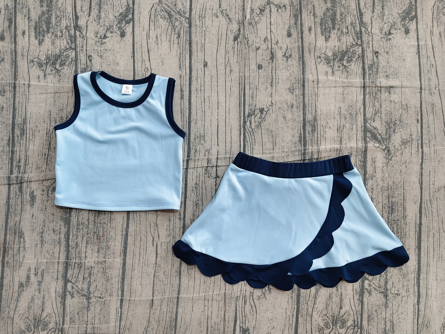 Girls summer blue yoga tank top matching skorts outfit  preorder