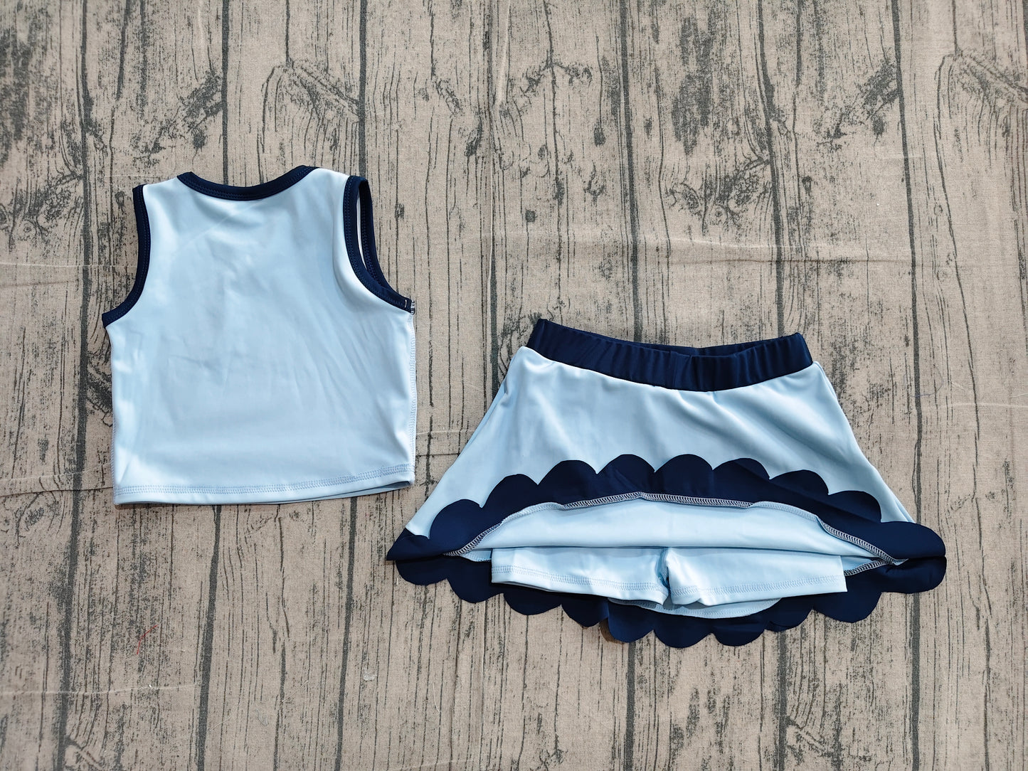 Girls summer blue yoga tank top matching skorts outfit  preorder