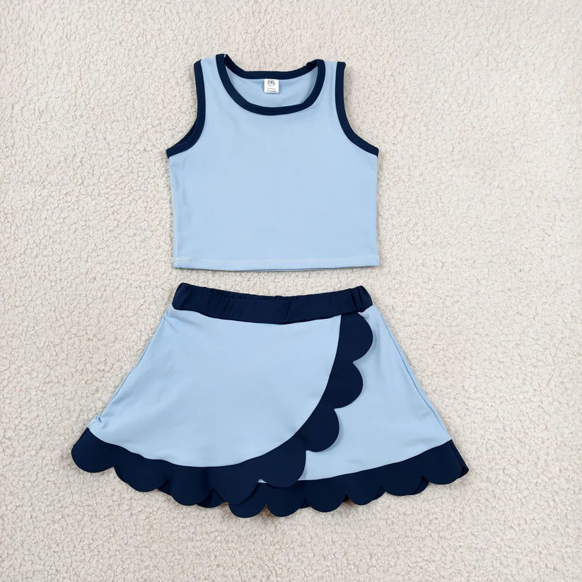 Girls summer orange yoga tank top matching skorts outfit