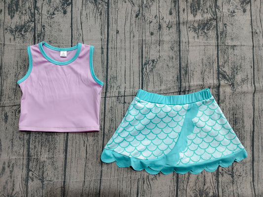 Girls summer mermaid design yoga tank top matching skorts outfit  preorder