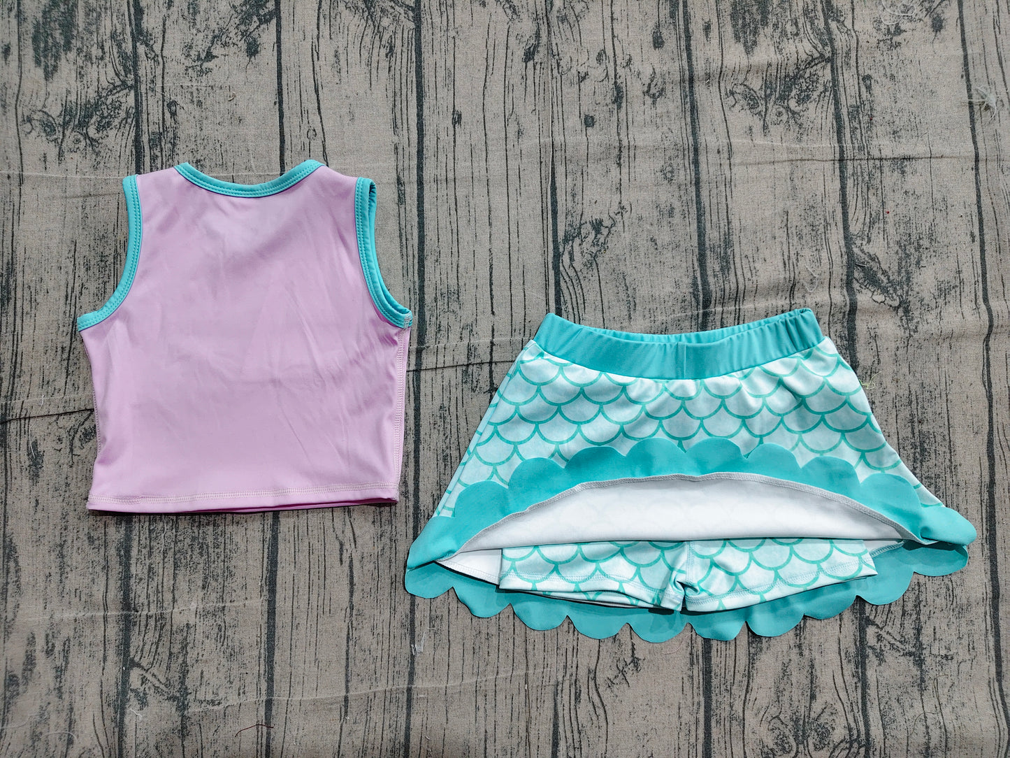 Girls summer mermaid design yoga tank top matching skorts outfit  preorder