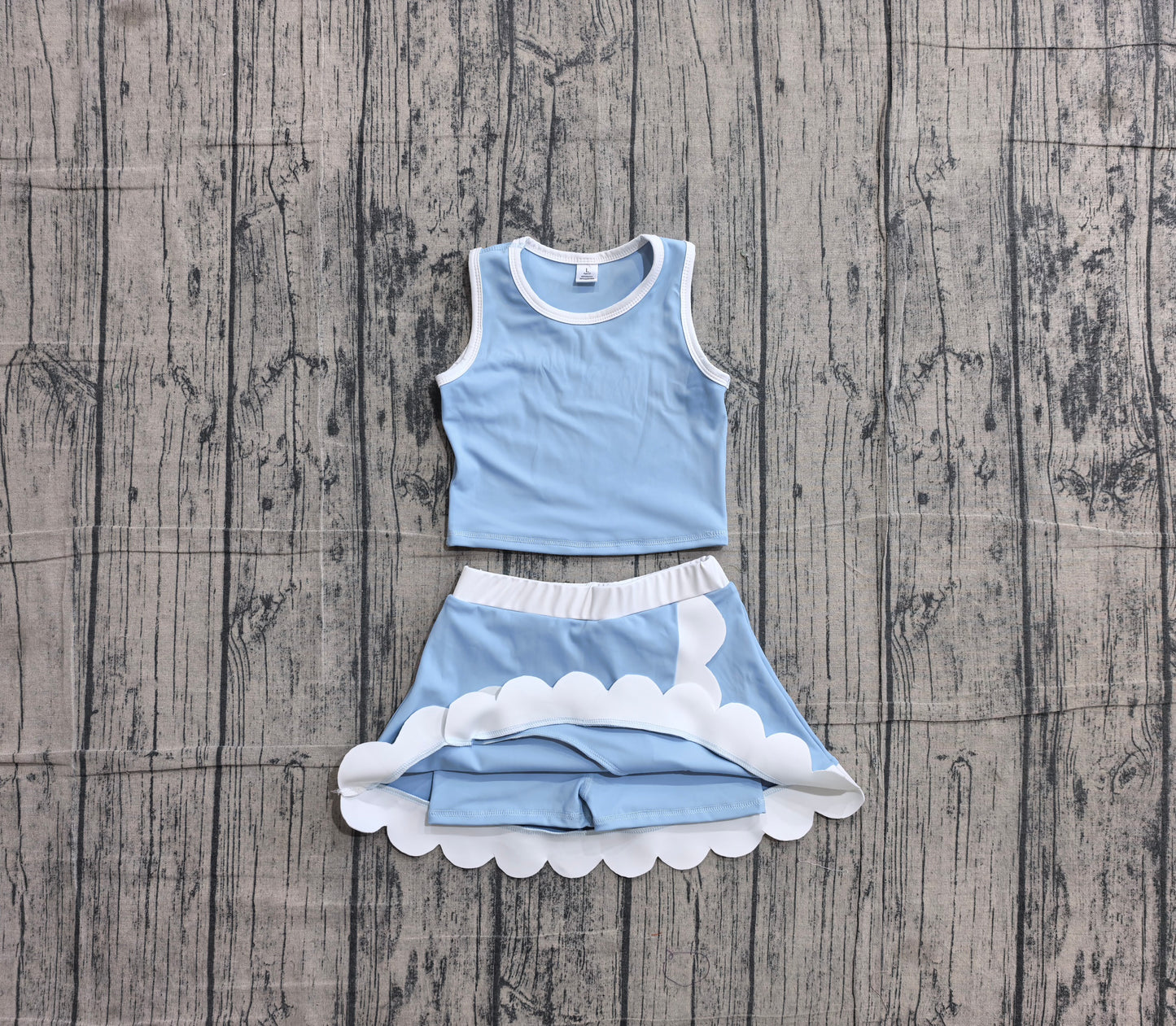 Girls summer blue color yoga tank top matching skorts outfit  preorder