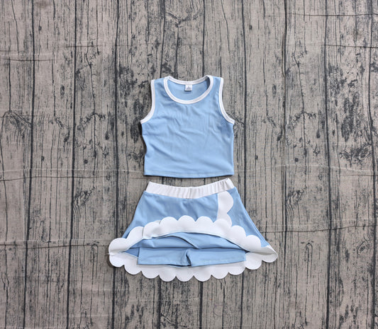 Girls summer blue color yoga tank top matching skorts outfit  preorder