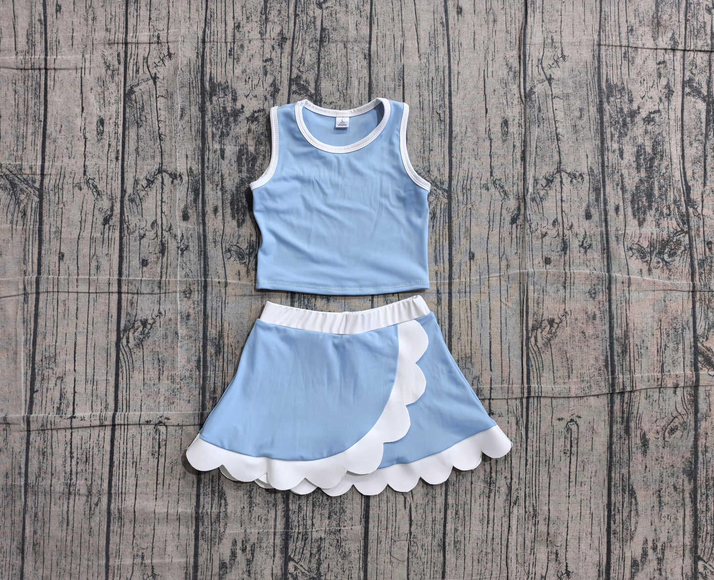 Girls summer blue color yoga tank top matching skorts outfit  preorder
