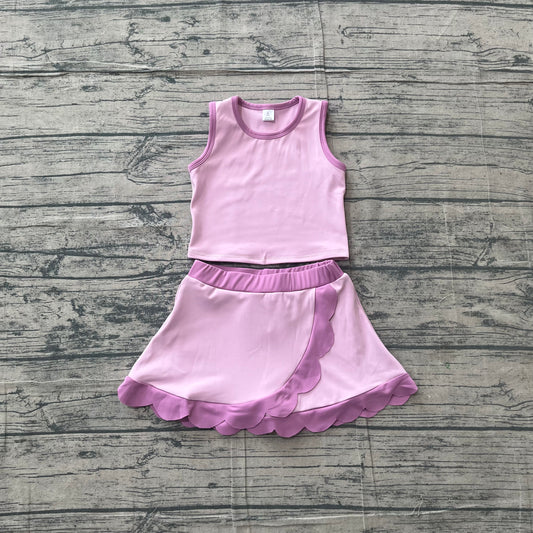 Girls summer pink color yoga tank top matching skorts outfit  preorder
