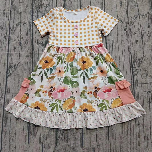 Pink flowers print girls short sleeve dress preorder