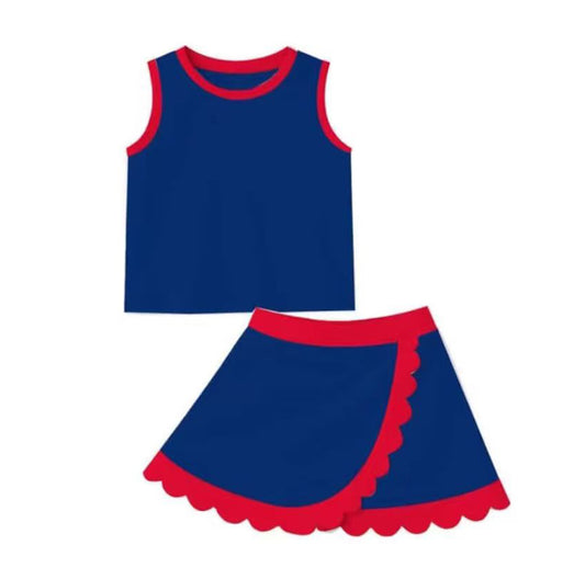 Girls summer navy yoga tank top matching skorts outfit  preorder