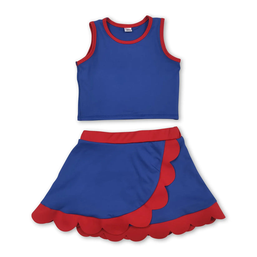 Dark Blue yoga top matching skorts girls summer scalloped outfit
