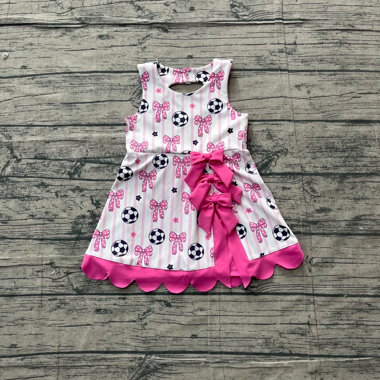 Pink bow football print girls summer yoga dress preorder