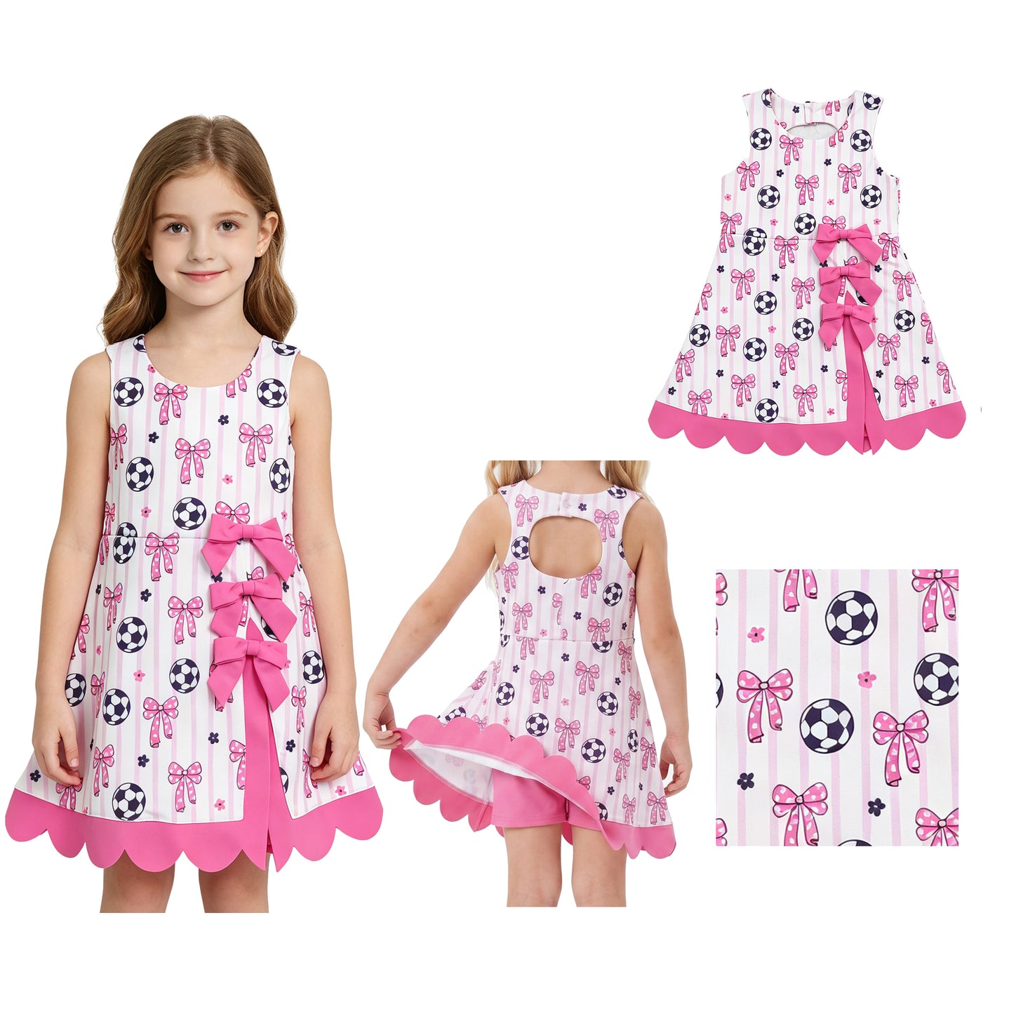 Pink bow football print girls summer yoga dress