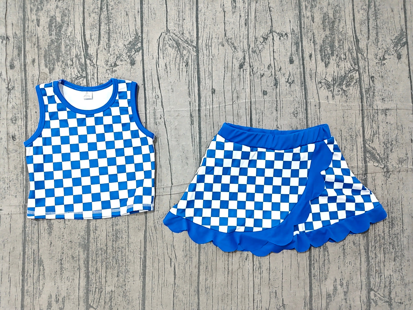Blue plaid yoga tank top matching skorts girls summer outfit preorder