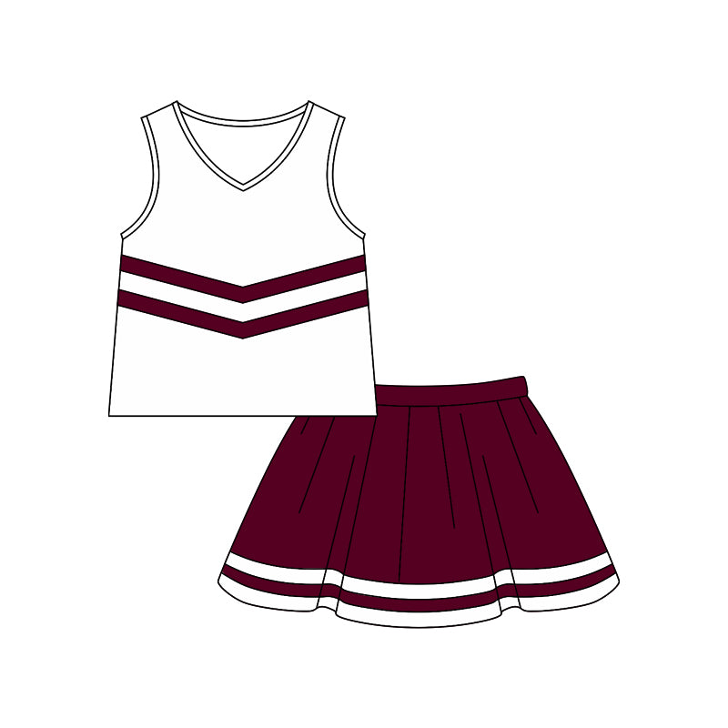 Wine red tank top matching skirts girls summer outfit preorder