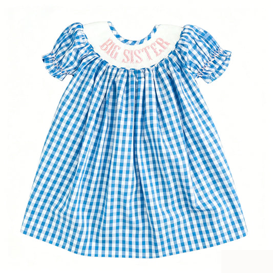 Big sister blue plaid print toddle baby girl summer dress preorder