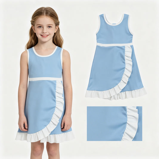 Blue white color girls summer yoga dress
