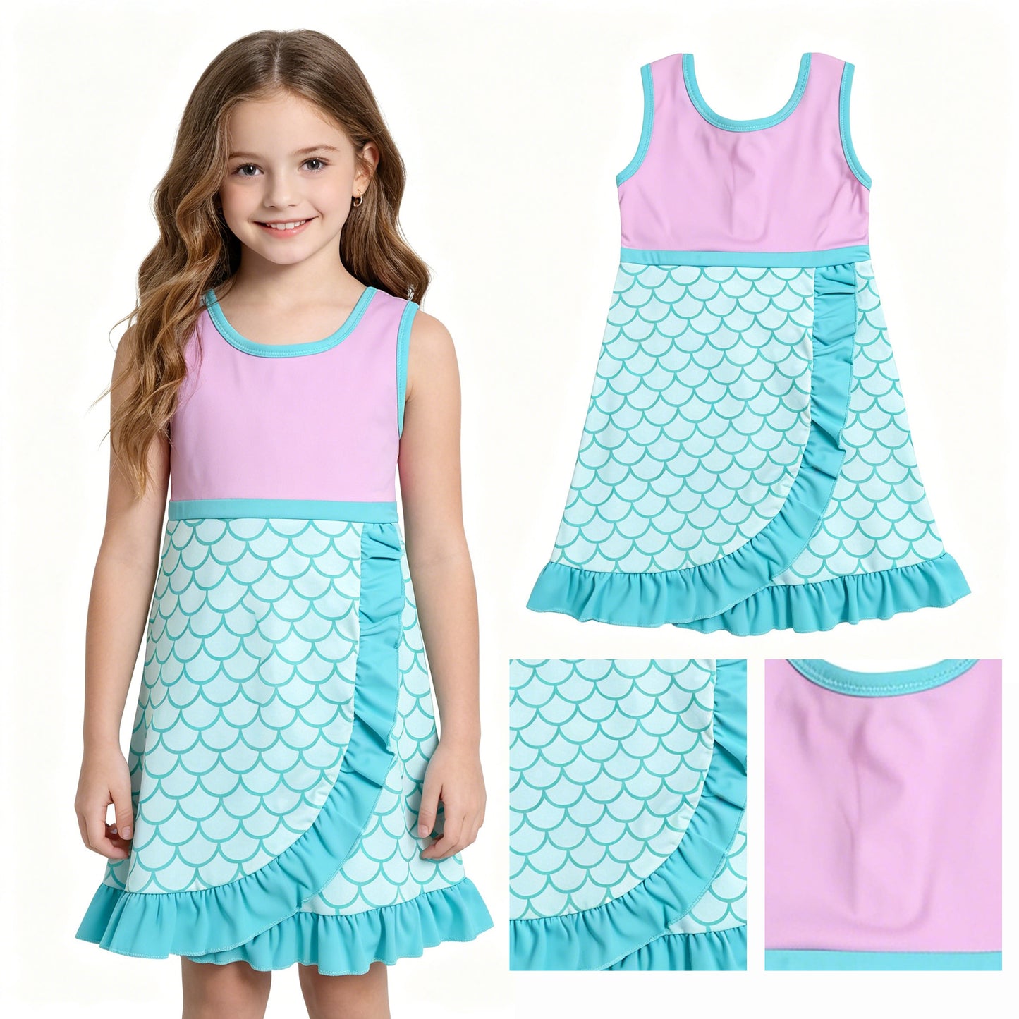 Mermaid color girls summer yoga dress