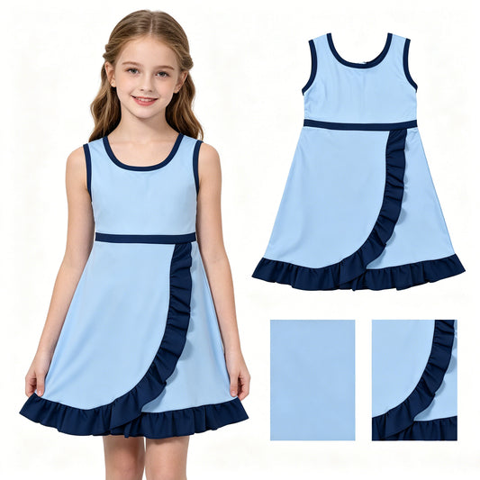 Girls summer blue yoga tank top matching skorts outfit