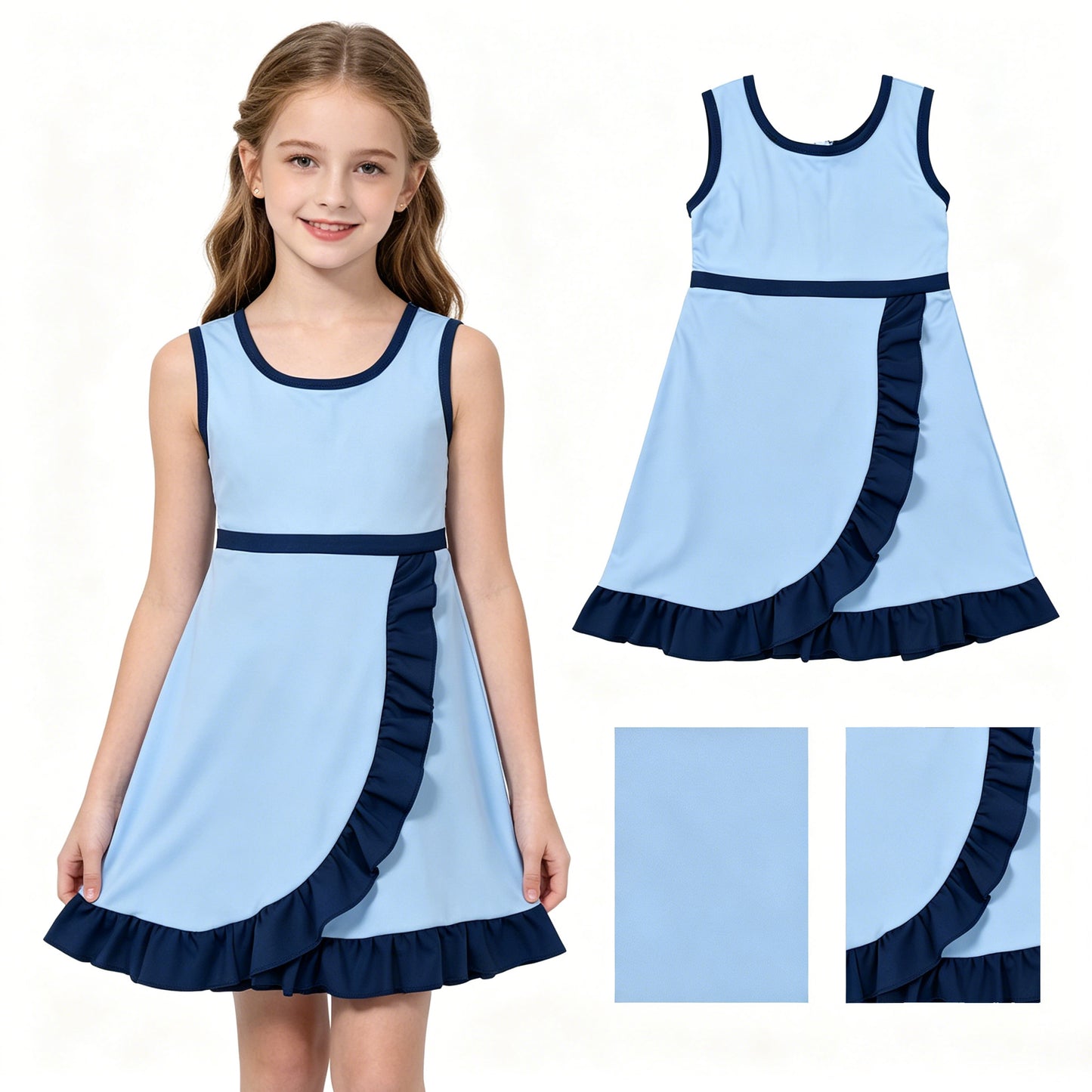 Blue navy color girls summer yoga dress