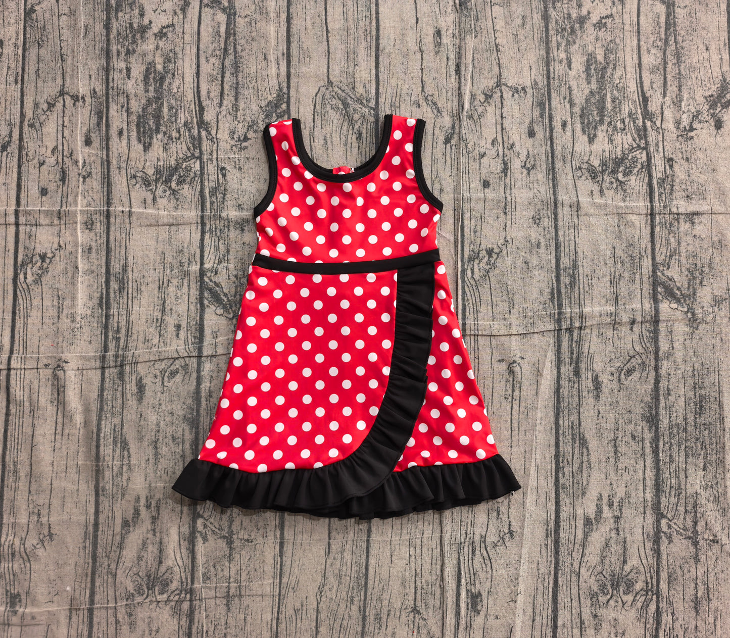 Red polka dots color girls summer yoga dress preorder