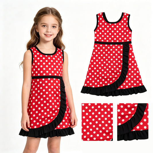 Red polka dots color girls summer yoga dress