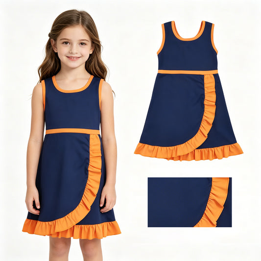 Navy orange color girls summer yoga dress