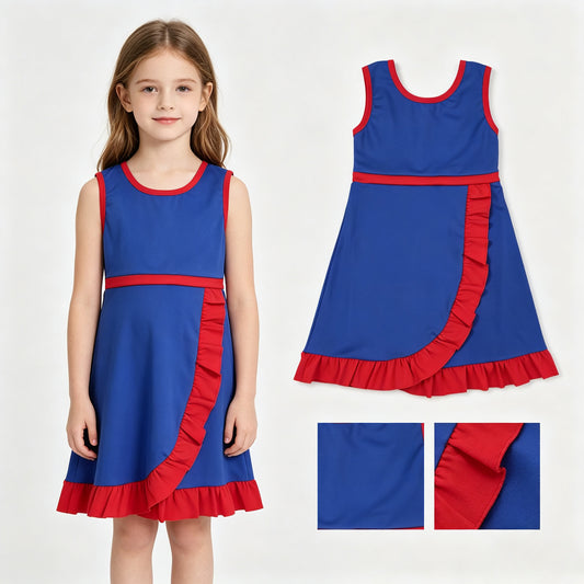 Navy red color girls summer yoga dress