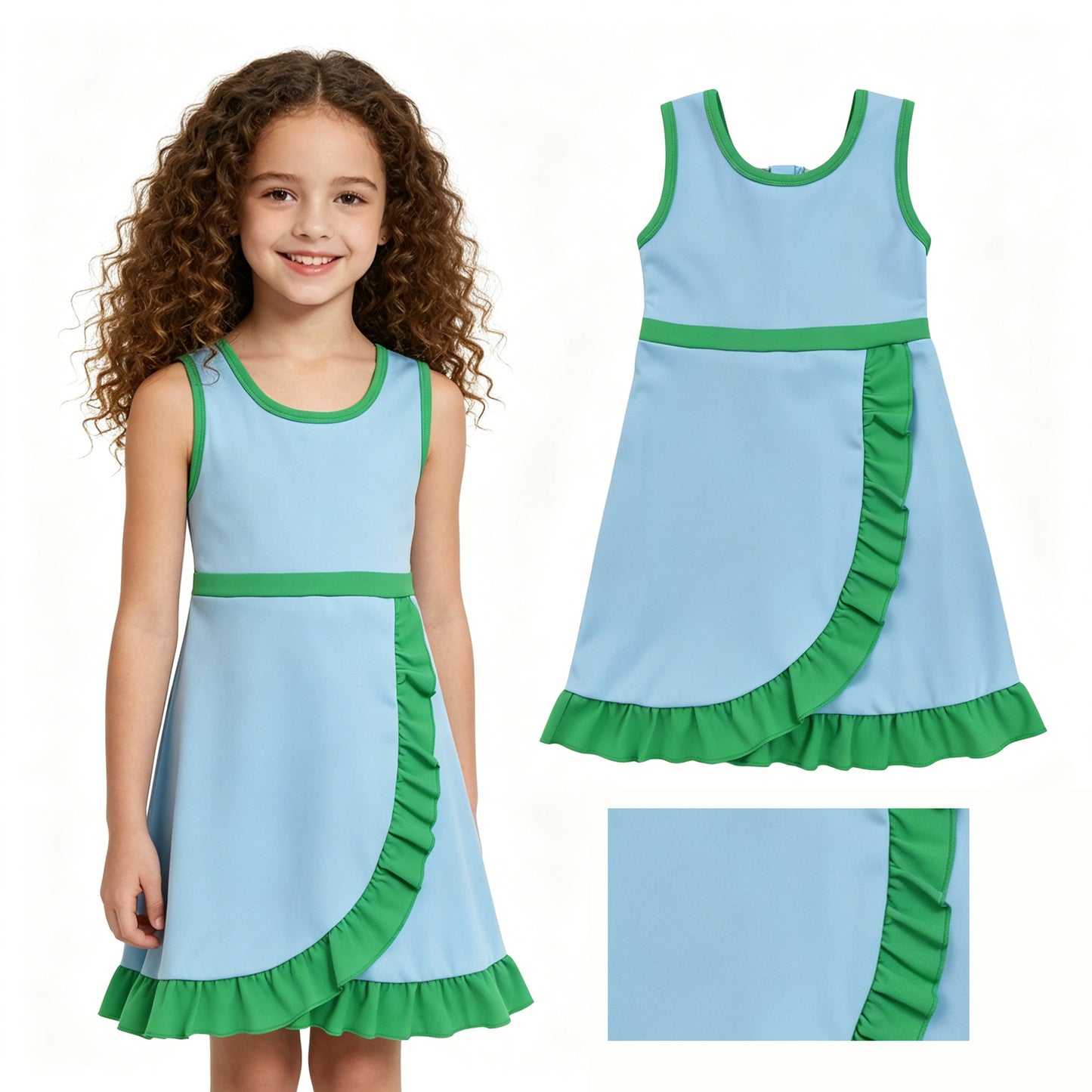 Blue green color girls summer yoga dress
