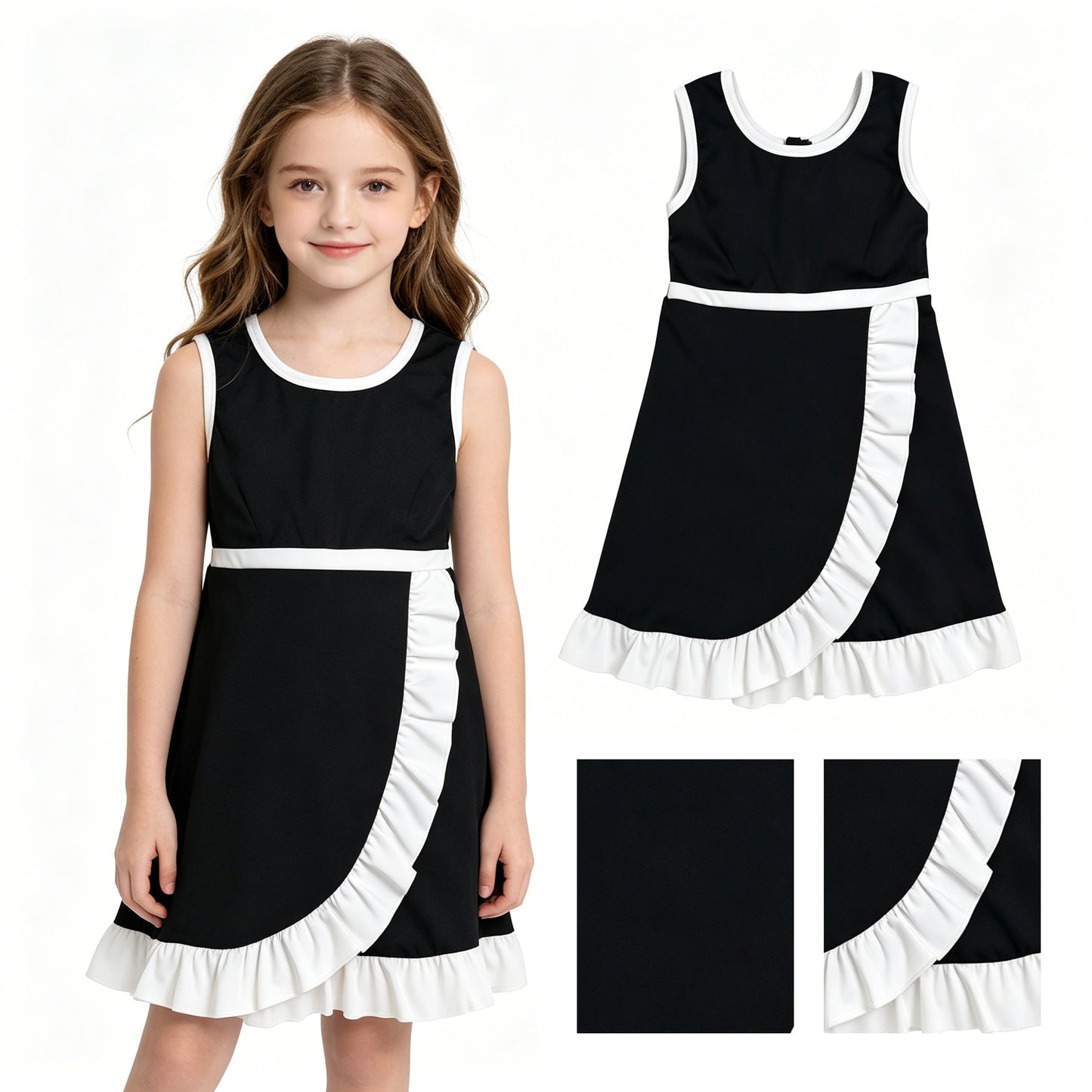 Black white color girls summer yoga dress
