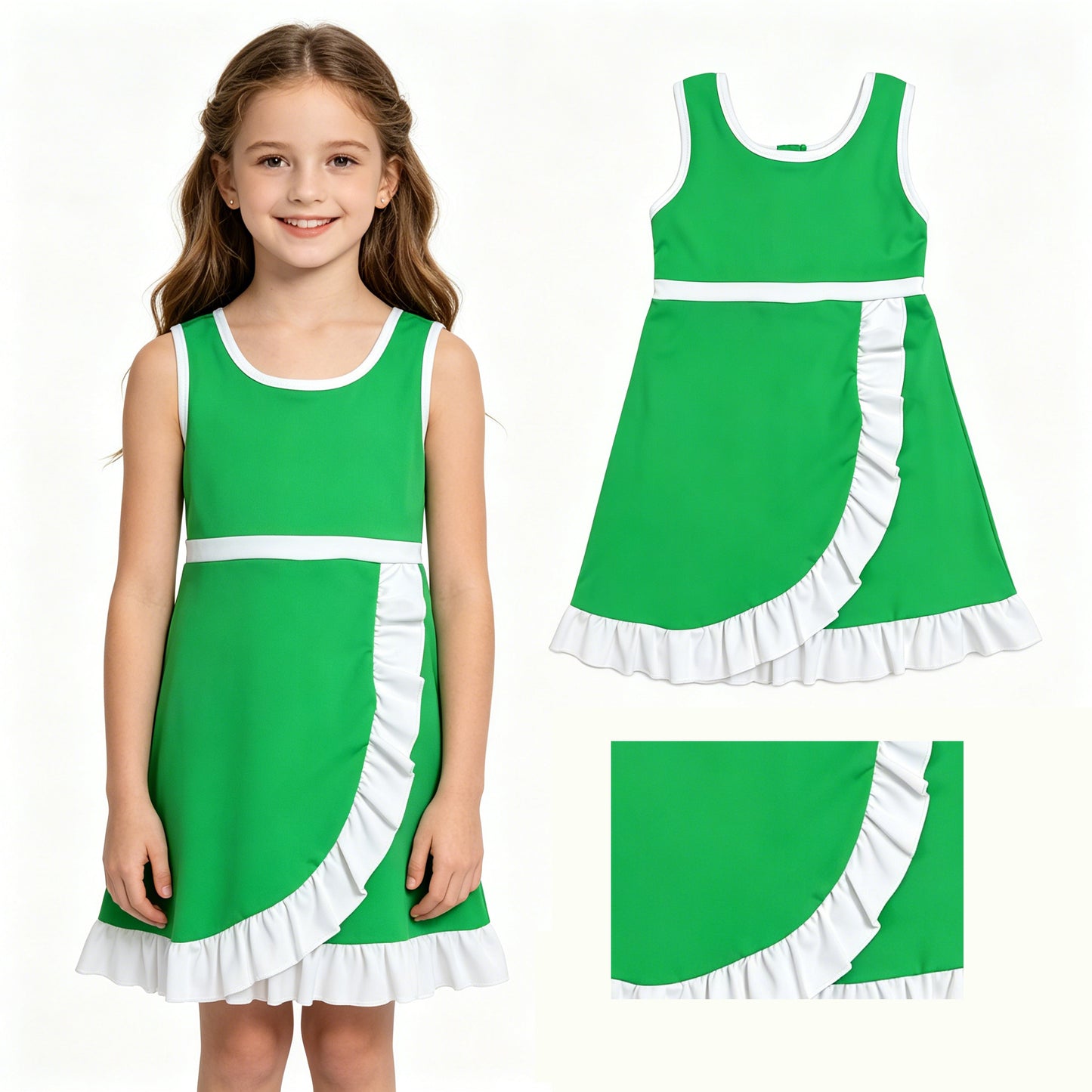 Green white color girls summer yoga dress