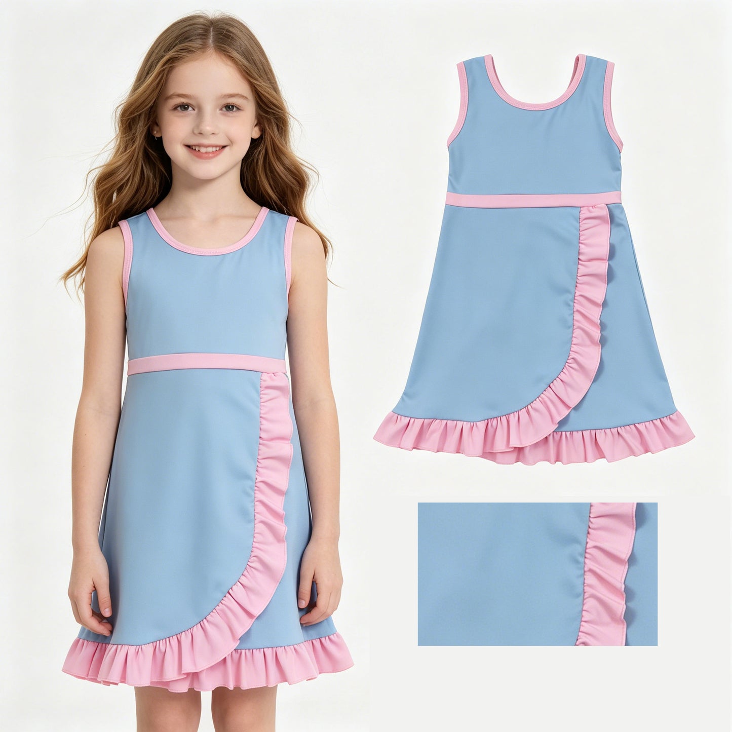 Blue pink color girls summer yoga dress