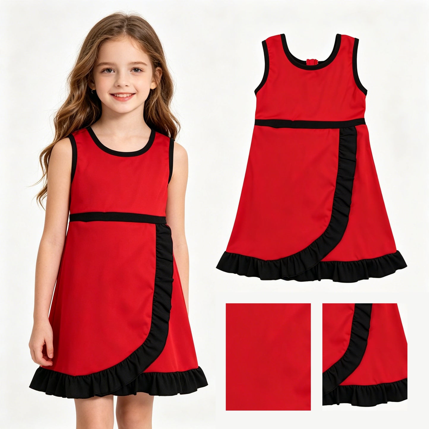 Red black color girls summer yoga dress