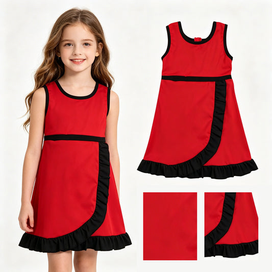 Red black color girls summer yoga dress