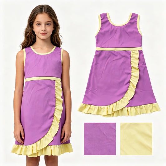 Lavender yellow color girls summer yoga dress