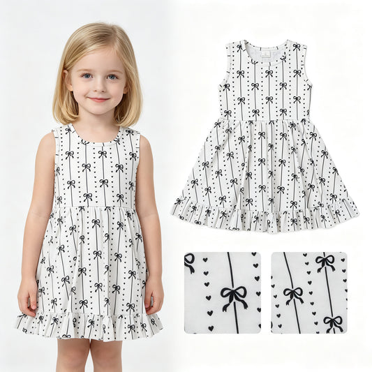 Black bow girls summer dress