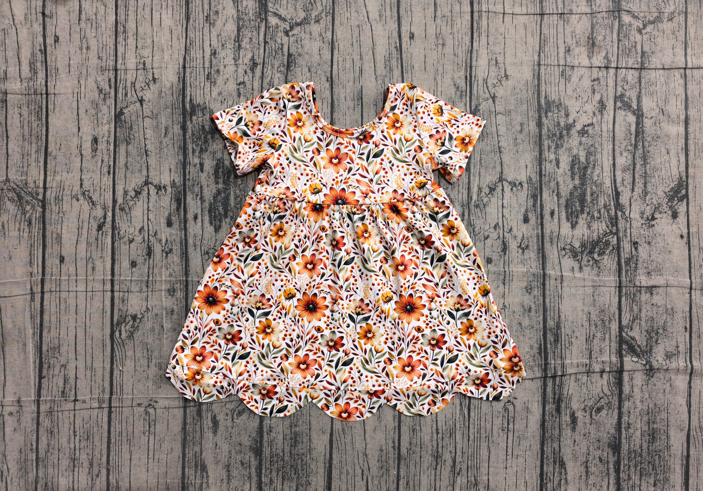 Orange flowers print girls summer dress preorder