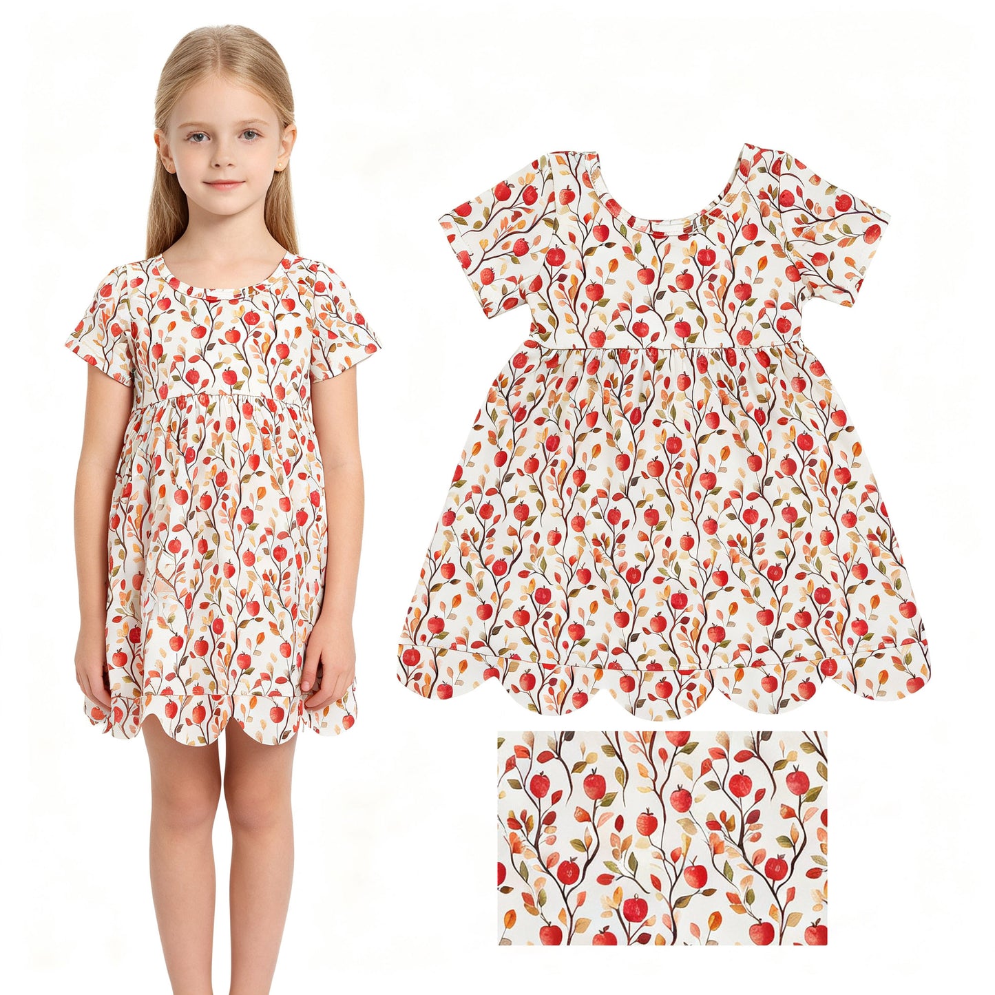 Apple print back to school girls summer dress