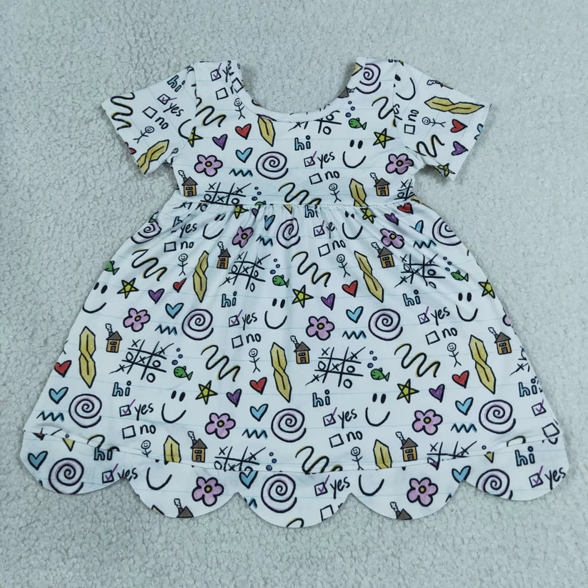 Apple print back to school girls summer dress