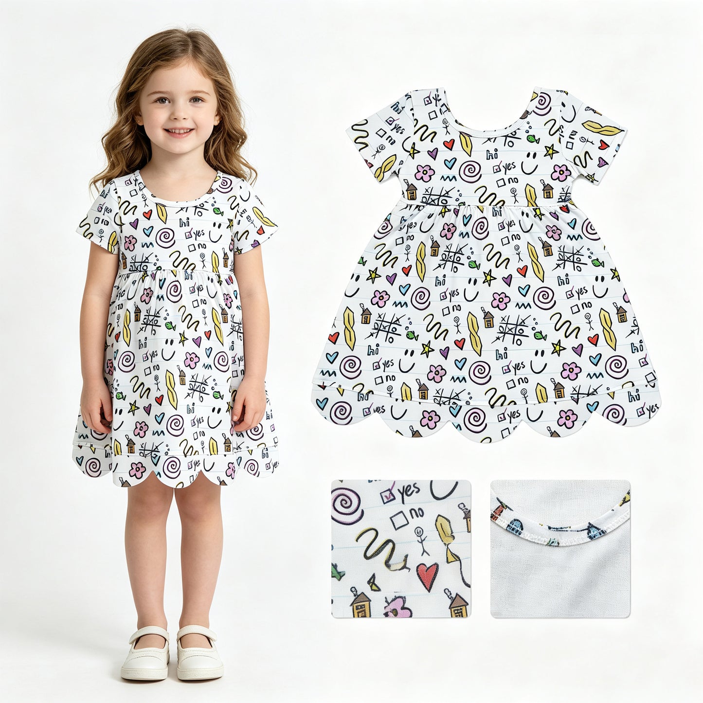 Apple print back to school girls summer dress