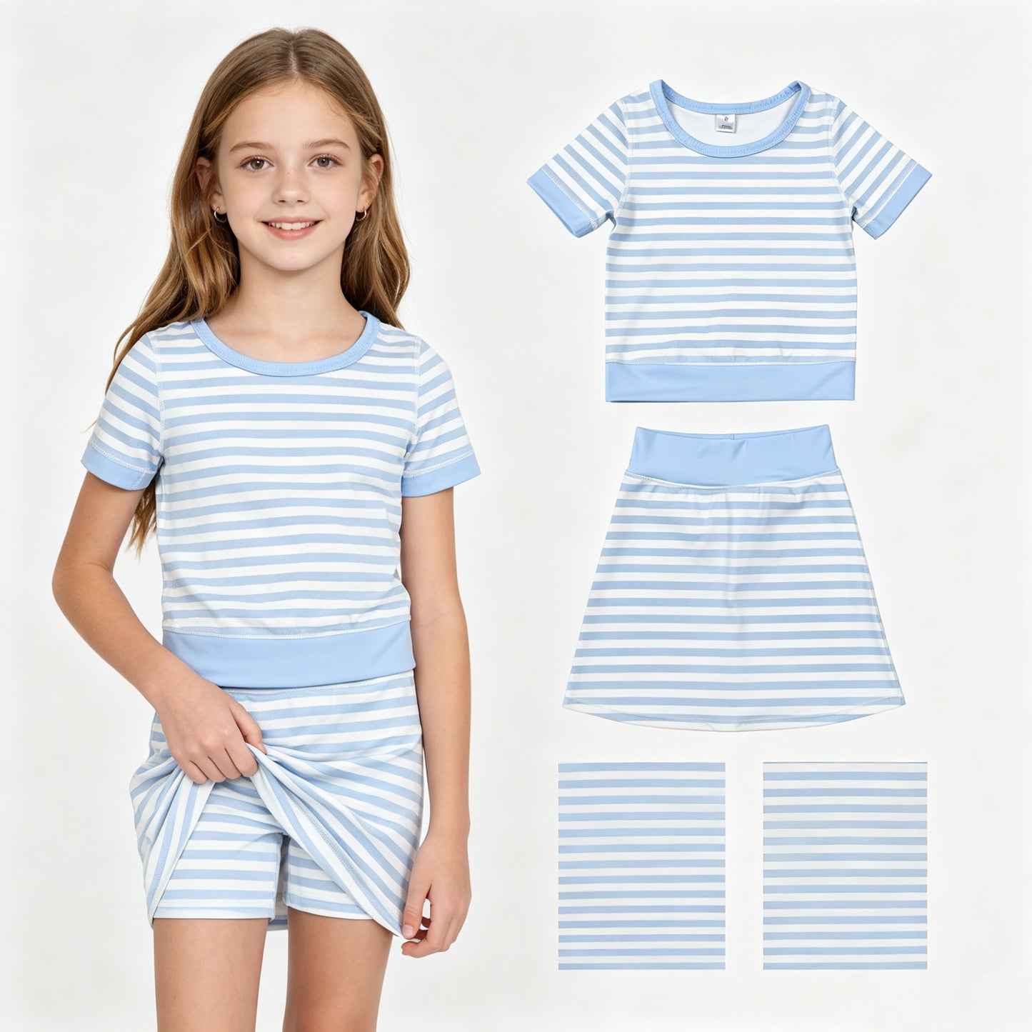 Blue top matching skorts girls summer yoga outfit