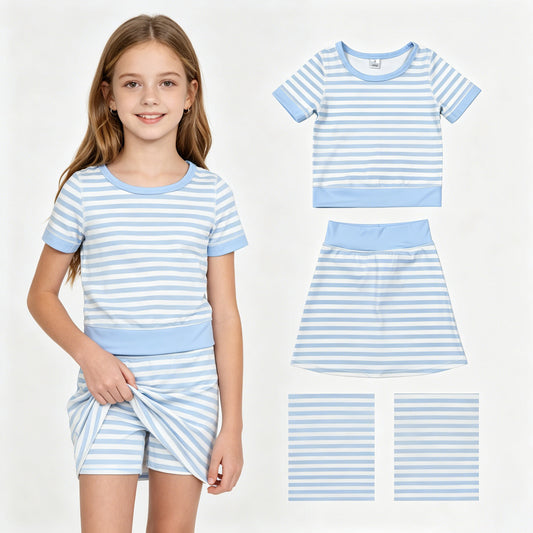 Blue top matching skorts girls summer yoga outfit