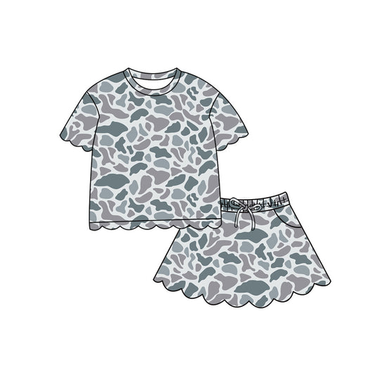Light Grey Camo short sleeve top matching skorts girls summer outfit preorder