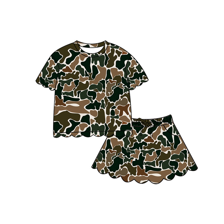 Dark green Camo short sleeve top matching skorts girls summer outfit preorder