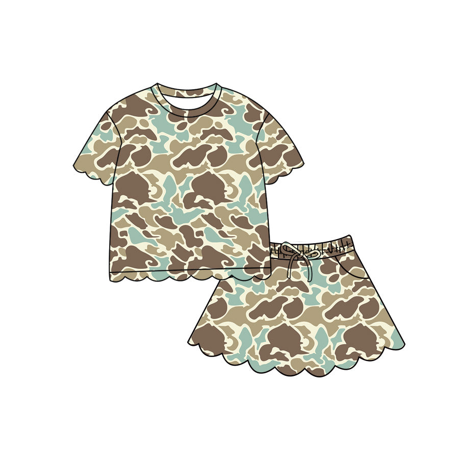 Khaki Camo short sleeve top matching skorts girls summer outfit preorder