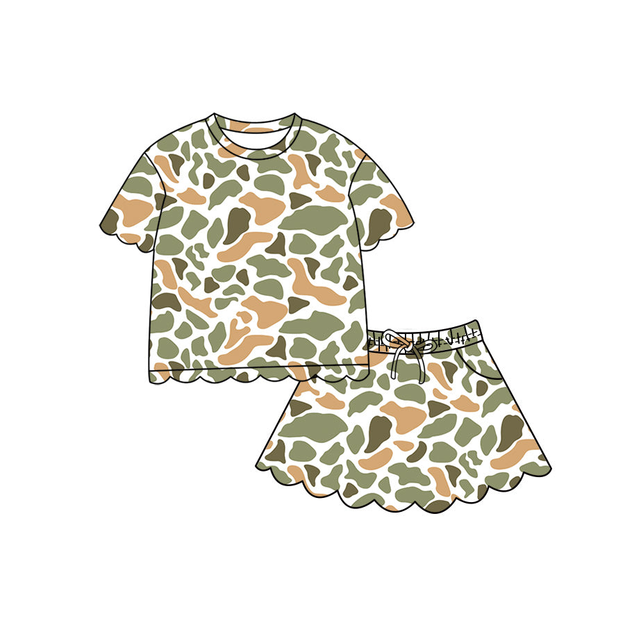 Green Camo short sleeve top matching skorts girls summer outfit preorder