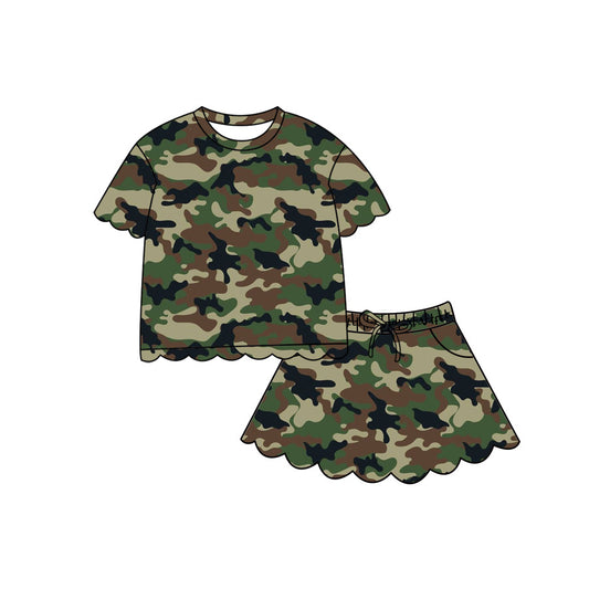 Green Black Camo short sleeve top matching skorts girls summer outfit preorder
