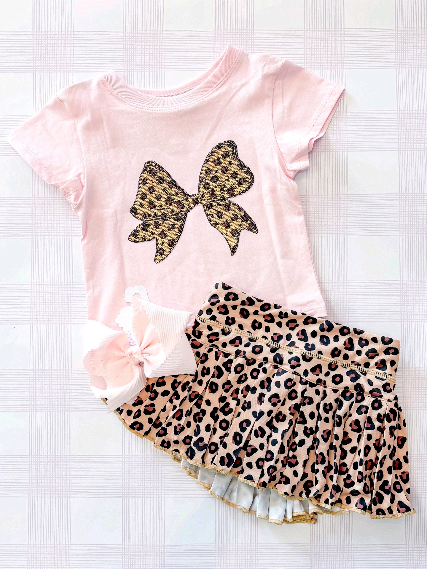 Leopard bow short sleeve top matching skorts girls summer outfit preorder